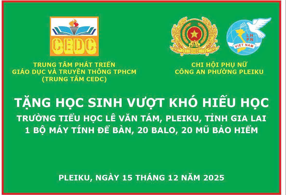 Ngày 15/12/2025: Trung tâm CEDC tặng quà học sinh ở Gia Lai